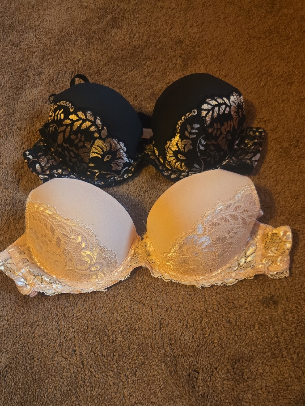 Lace Accent Push-Up Bra - Black & Nude